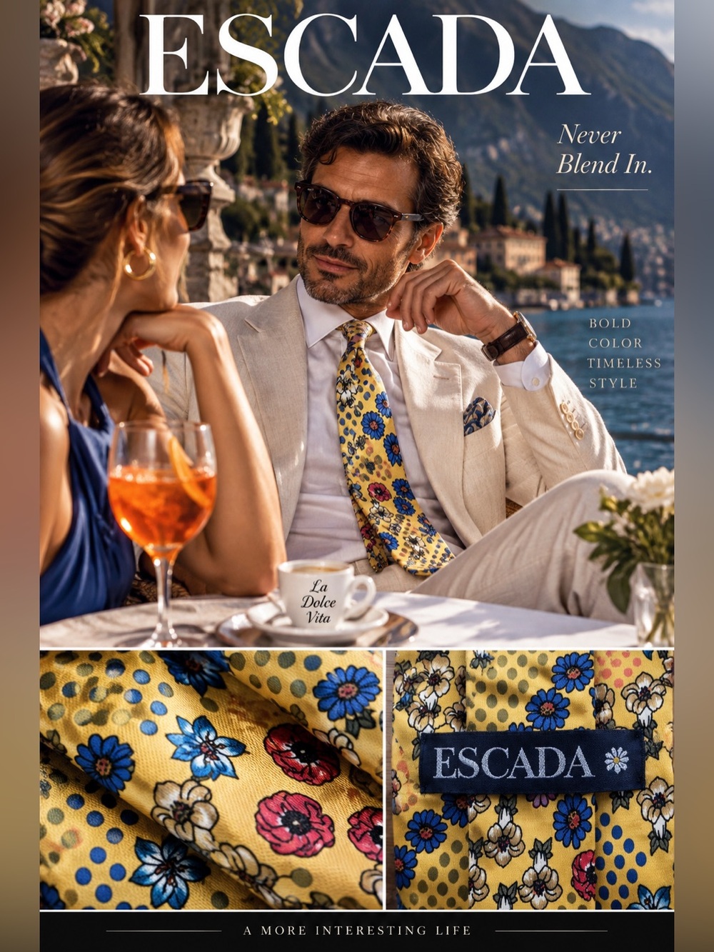 Escada Beautiful Silk Tie In Yellow & Floral Color